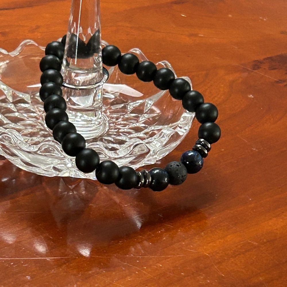 Stackable Bead Bracelet Blue Stone Bead And Black… - image 5